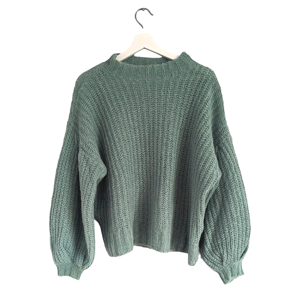 SEZANE Olric jumper sweater Alpaga Balloon Sleeves in Almond Green size S Small - Picture 4 of 9